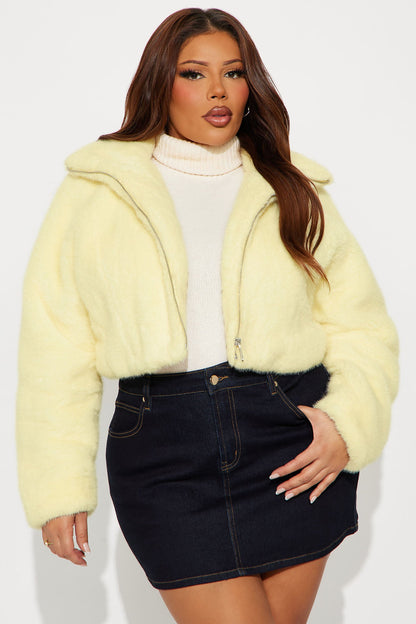 Taking Chances Cropped Faux Fur Coat - Butter Yellow