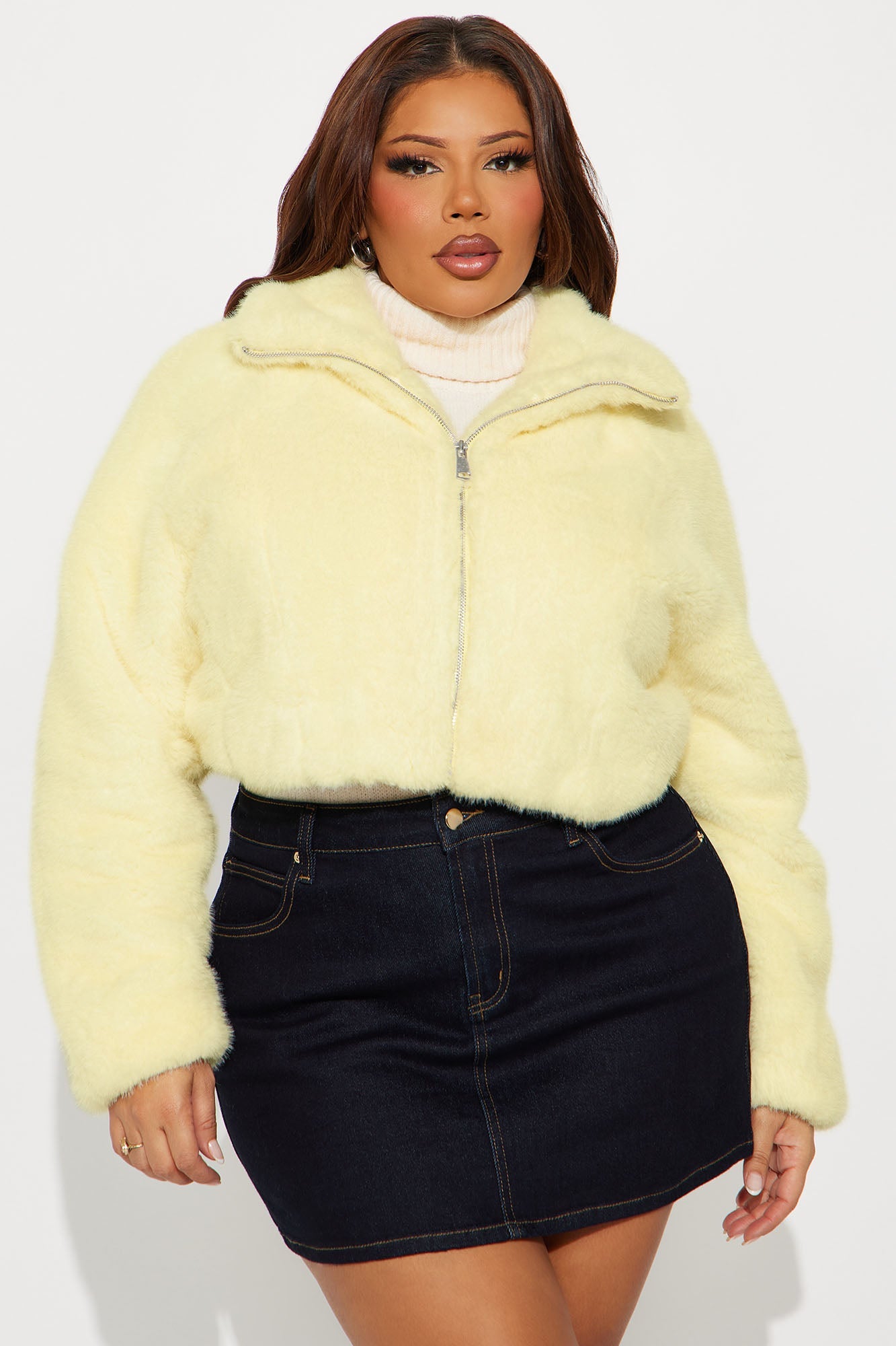 Taking Chances Cropped Faux Fur Coat - Butter Yellow