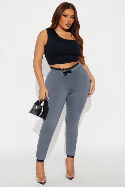 Valentina Solid Lace Trim Legging - Charcoal