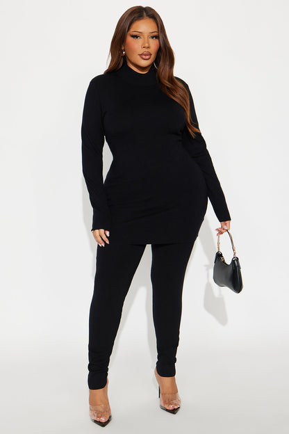 Julia Sweater Knit Mock Neck Legging Set - Black