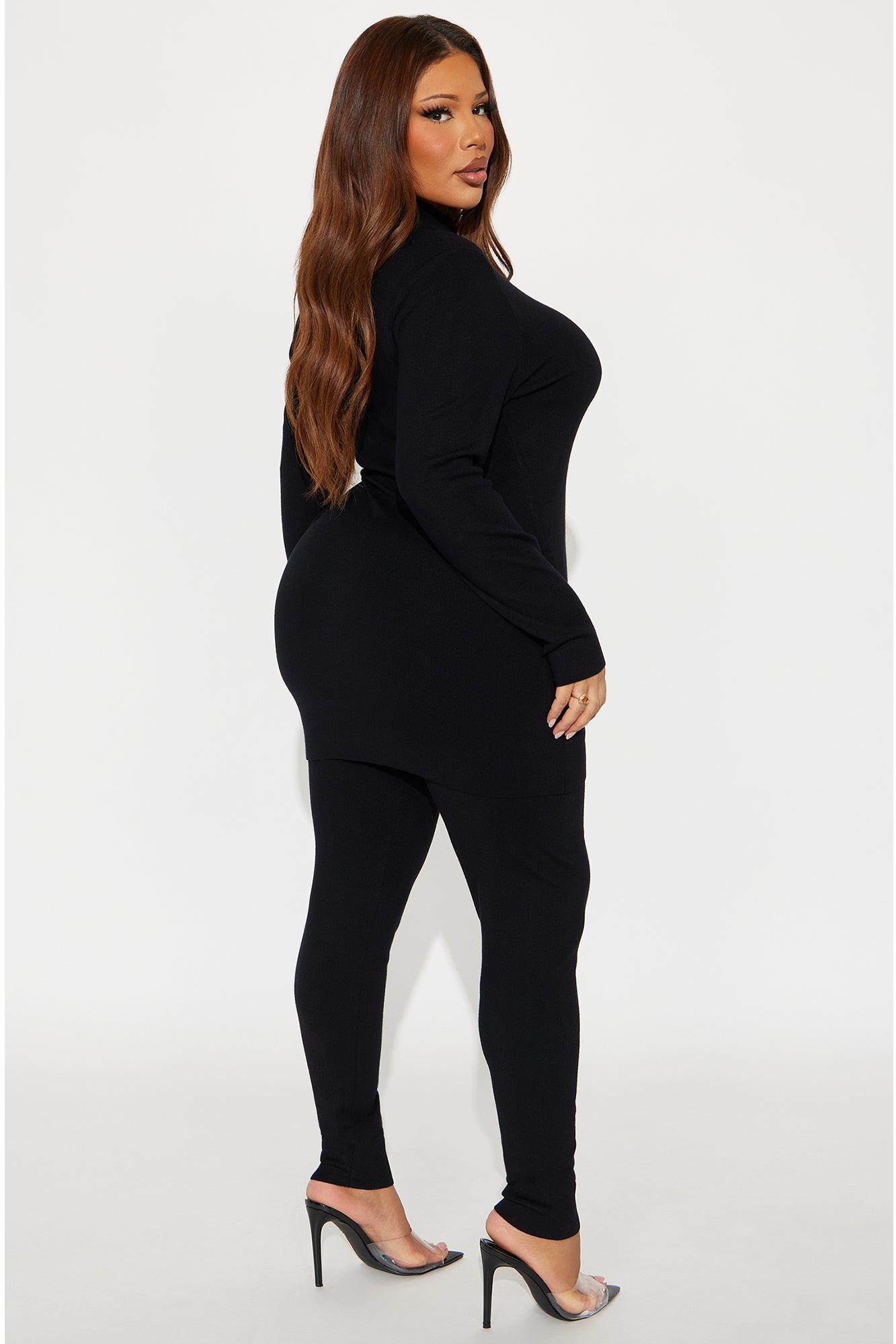 Julia Sweater Knit Mock Neck Legging Set - Black