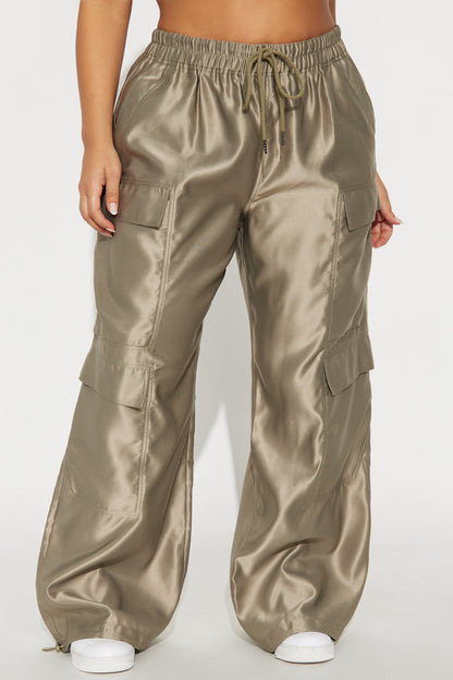 Gemma Cargo Satin Jogger Pant - Olive