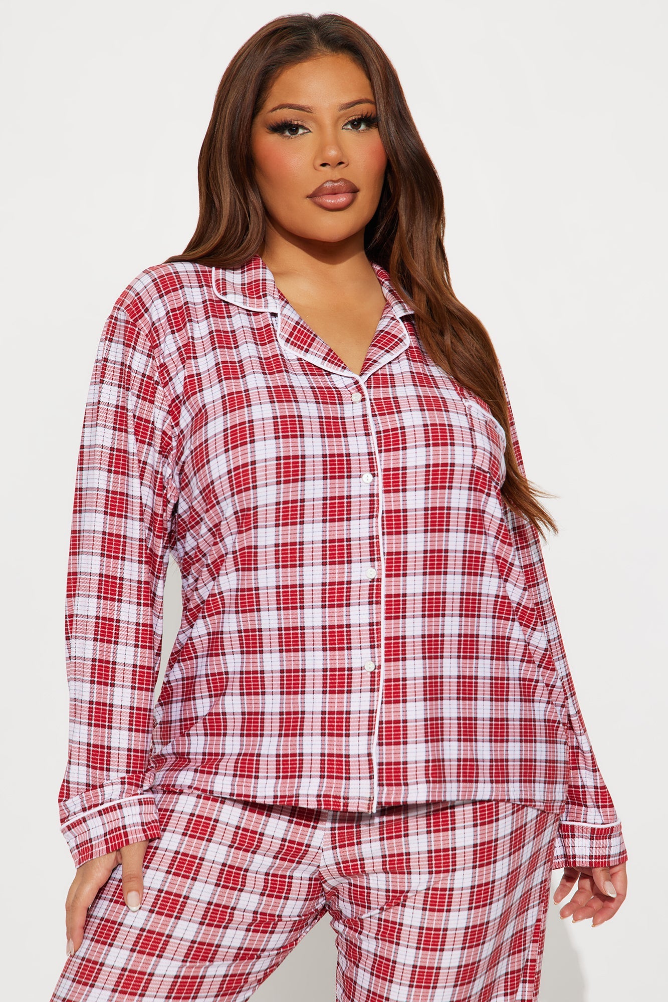 Say Goodnight Long Sleeve PJ Pant Set - Red/combo