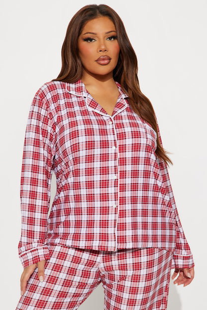 Say Goodnight Long Sleeve PJ Pant Set - Red/combo