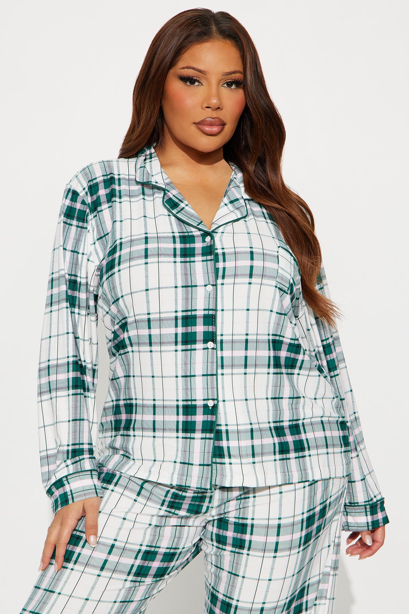 Sleep In Long Sleeve PJ Pant Set - Green/combo