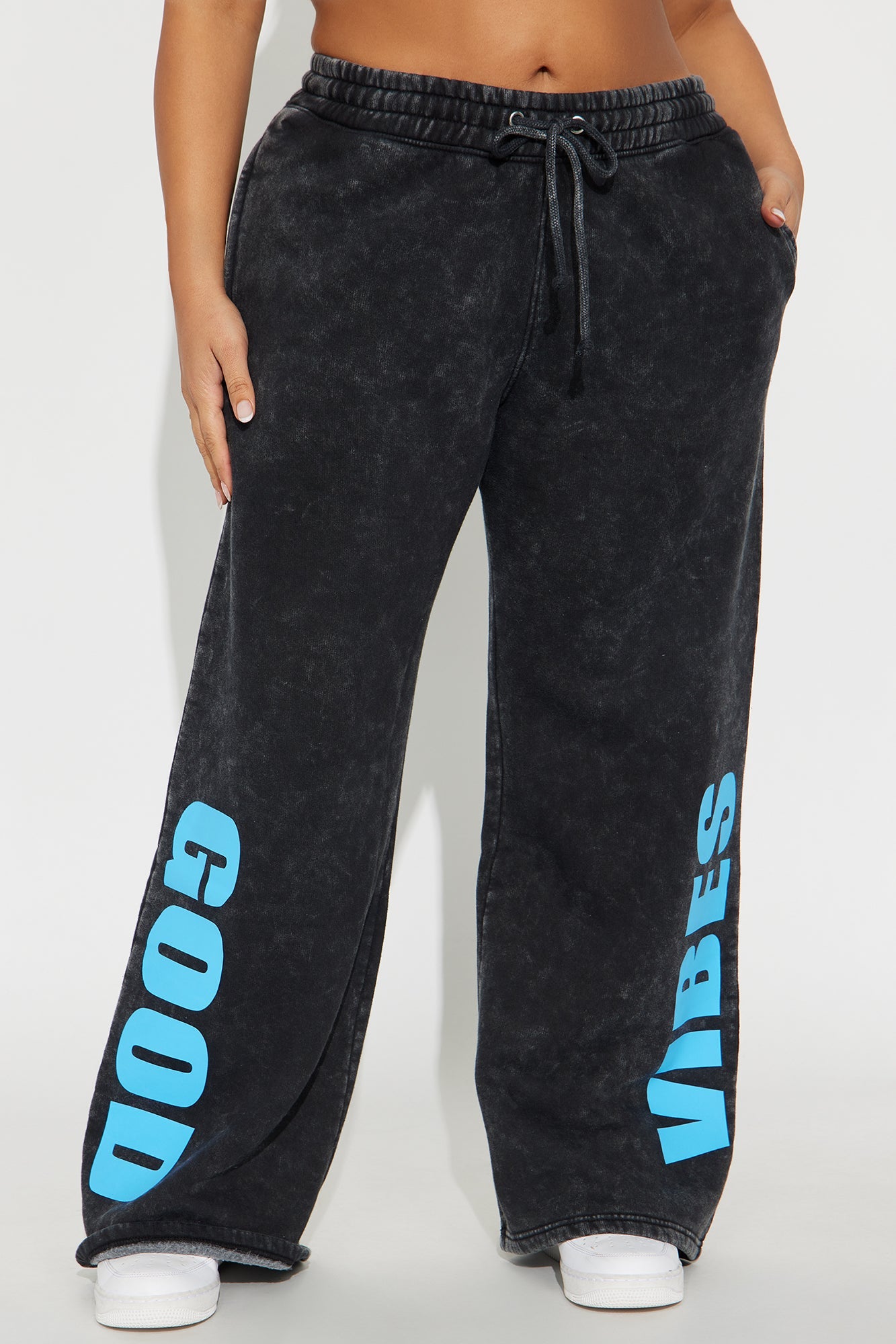 Good Vibes AF Washed Fleece Pants - Charcoal/combo