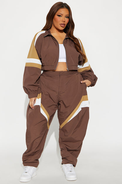 On The Move Barrel Leg Pant Set - Chocolate/Combo