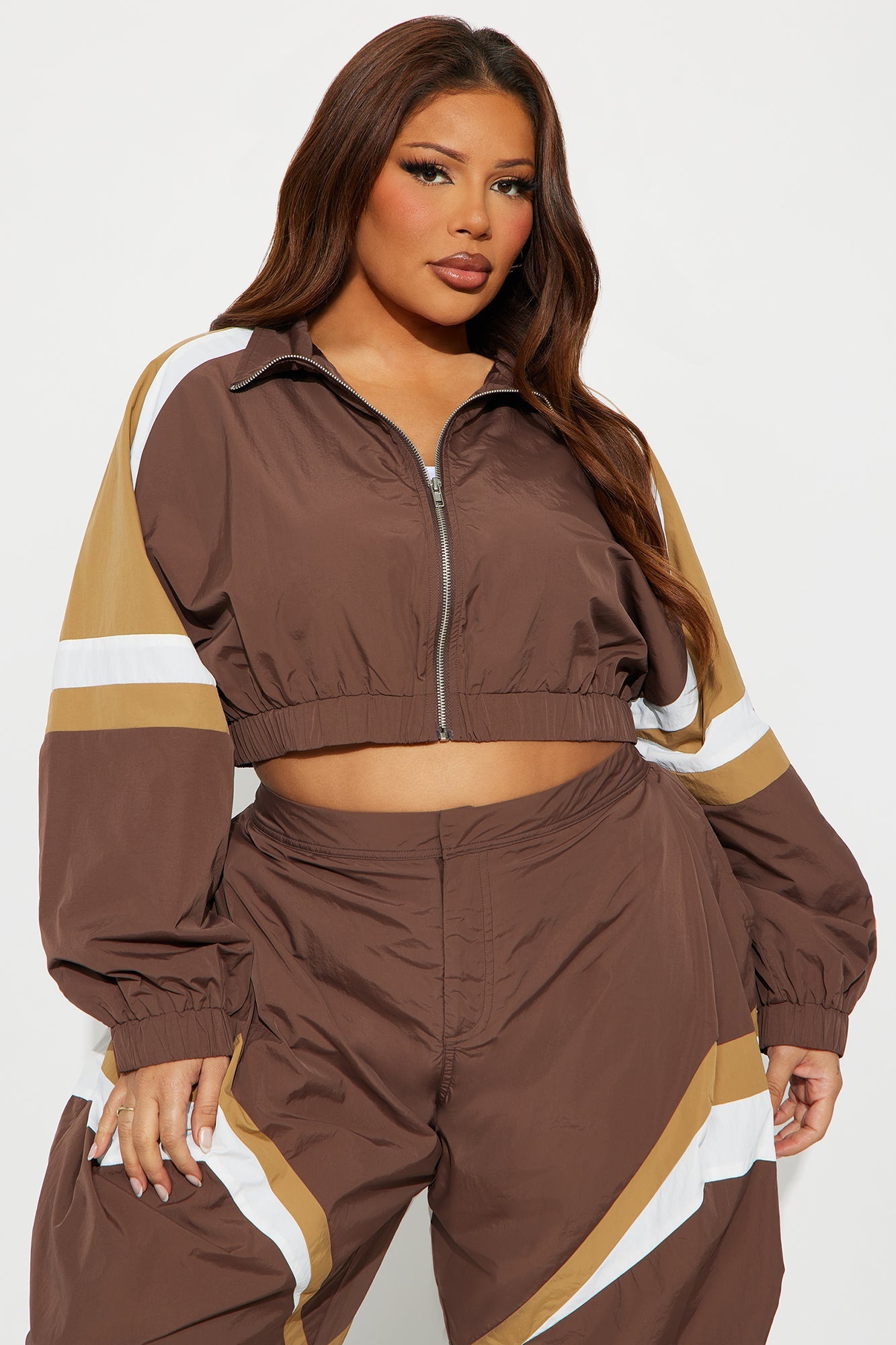 On The Move Barrel Leg Pant Set - Chocolate/Combo