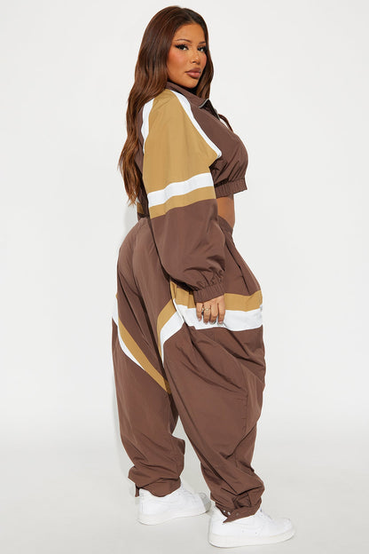 On The Move Barrel Leg Pant Set - Chocolate/Combo
