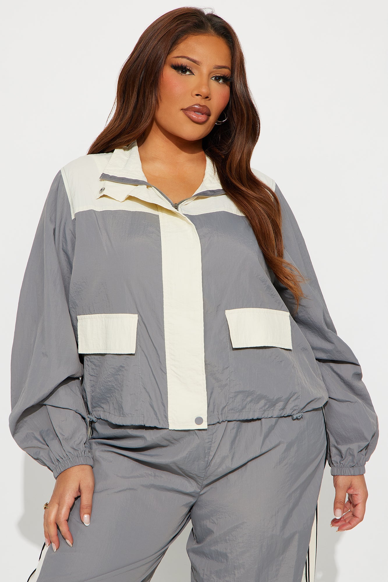 Sunday Mood Windbreaker Pant Set - Grey
