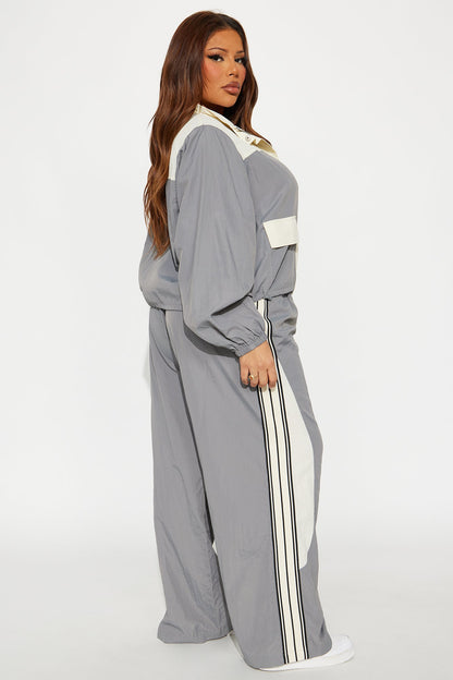 Sunday Mood Windbreaker Pant Set - Grey