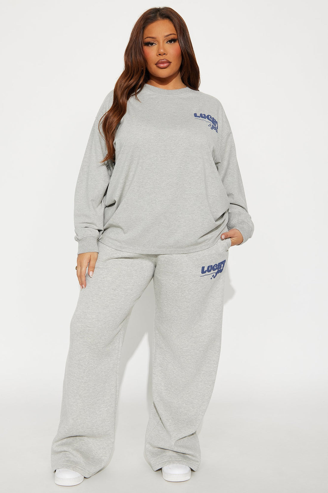Lucky You Wide Leg Pant Set - Grey