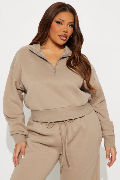 Chill In Style Quarter Zip Pant Set - Taupe