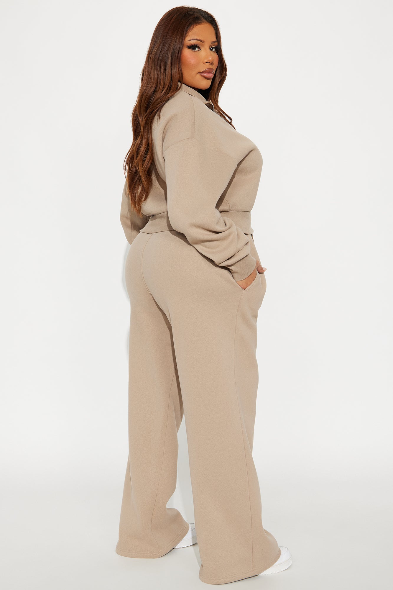 Chill In Style Quarter Zip Pant Set - Taupe