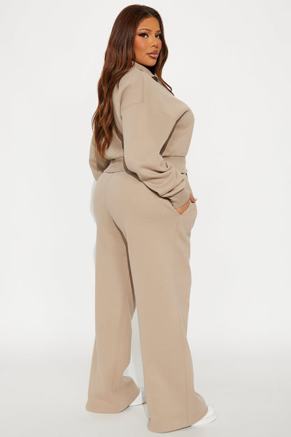 Chill In Style Quarter Zip Pant Set - Taupe