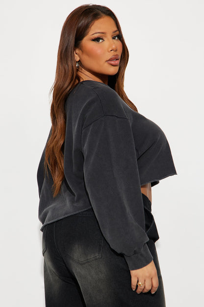 The Washed Off Shoulder Sweatshirt - Black
