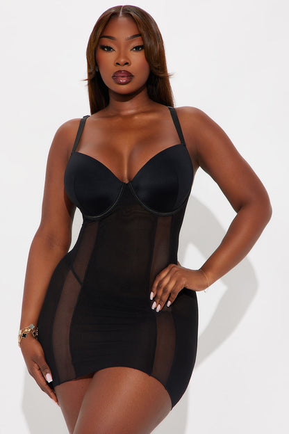 Keep It Tight Mesh Stripe Underwire Chemise - Black