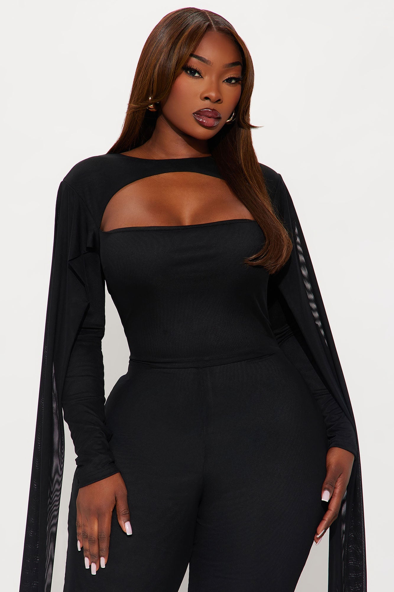 Night Moves Mesh Scarf Jumpsuit - Black