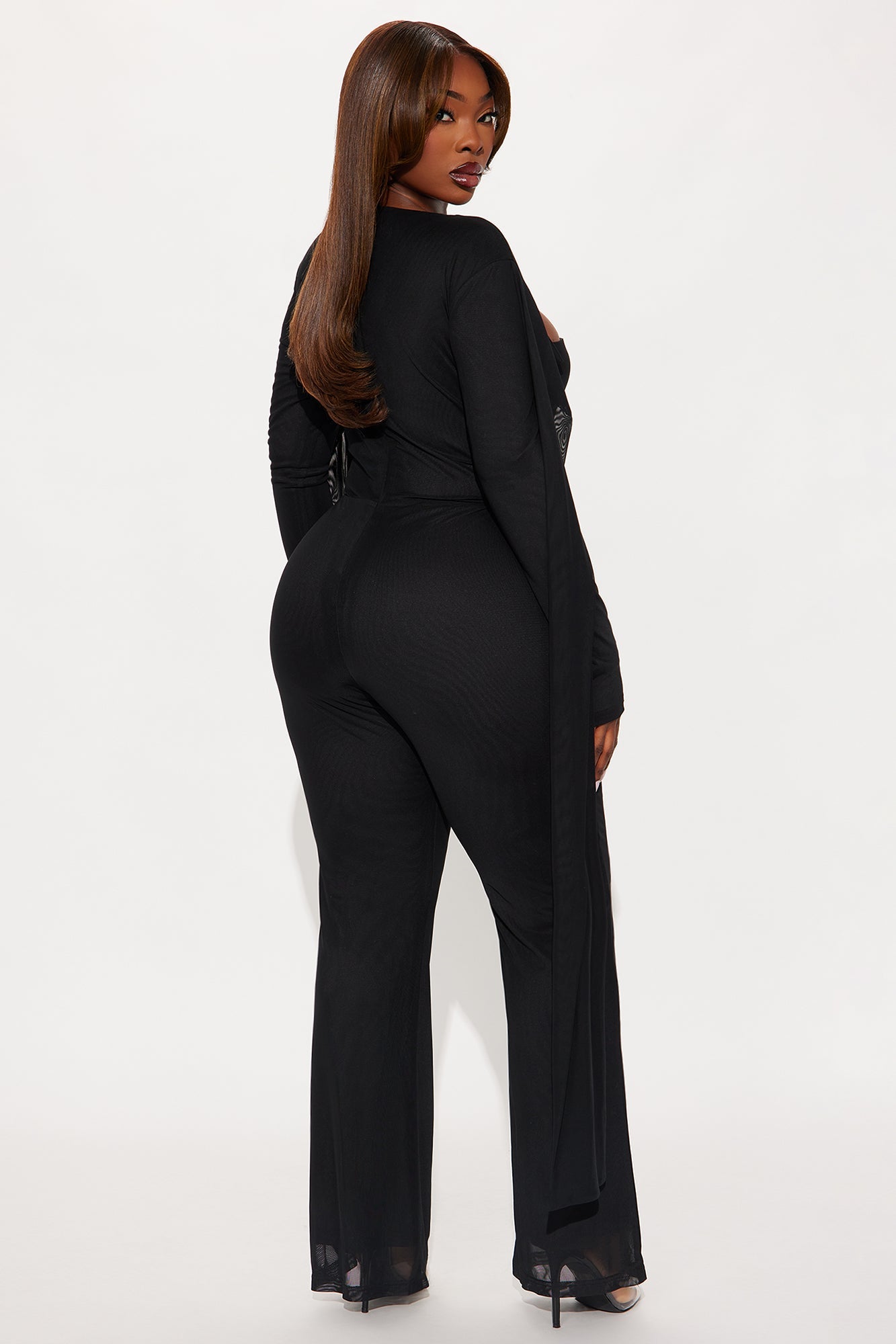 Night Moves Mesh Scarf Jumpsuit - Black