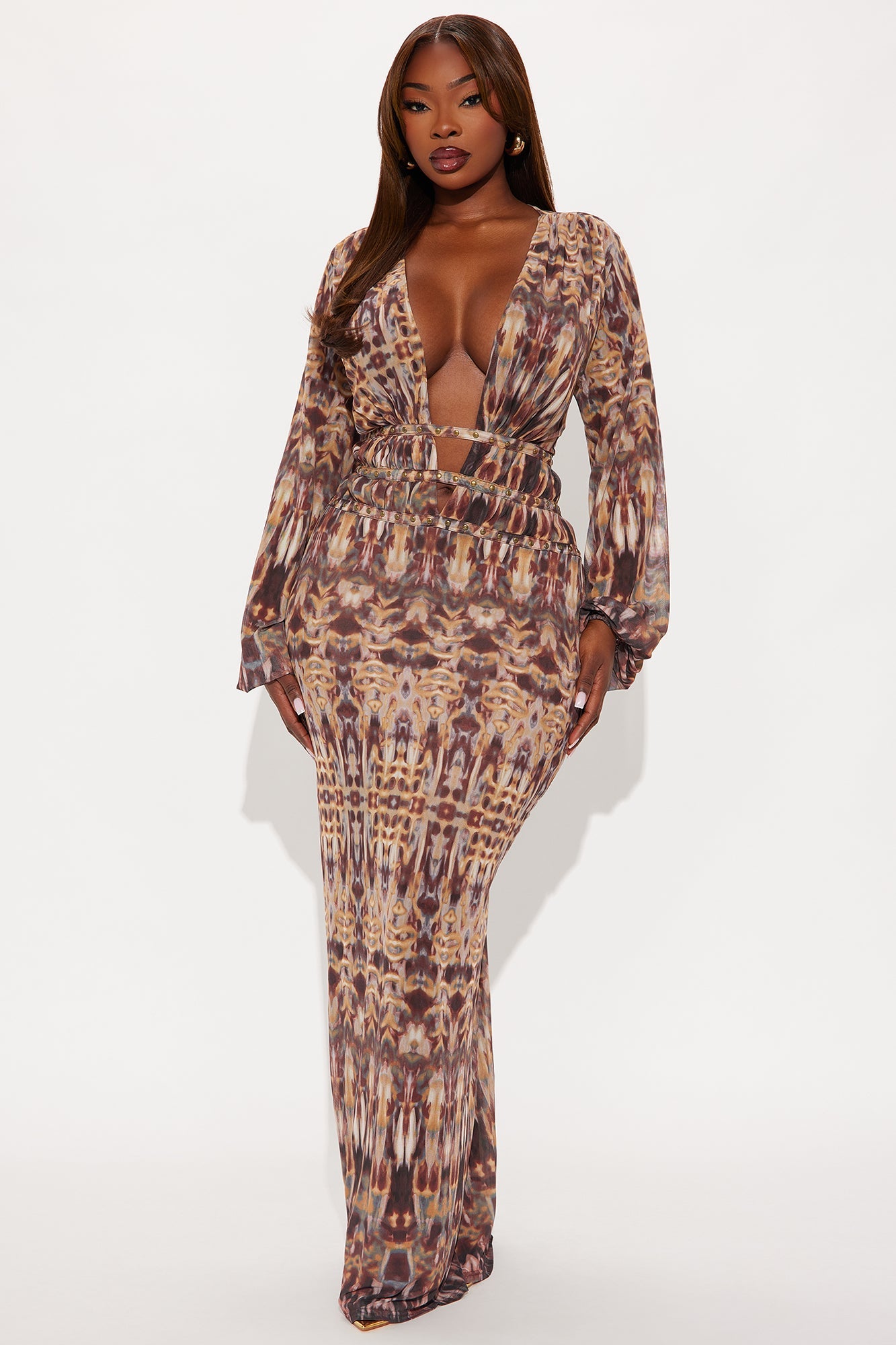 Raquel Mesh Maxi Dress - Brown/combo
