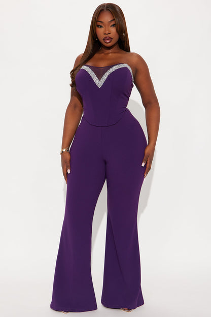 Baddie Alert Corset Jumpsuit - Purple