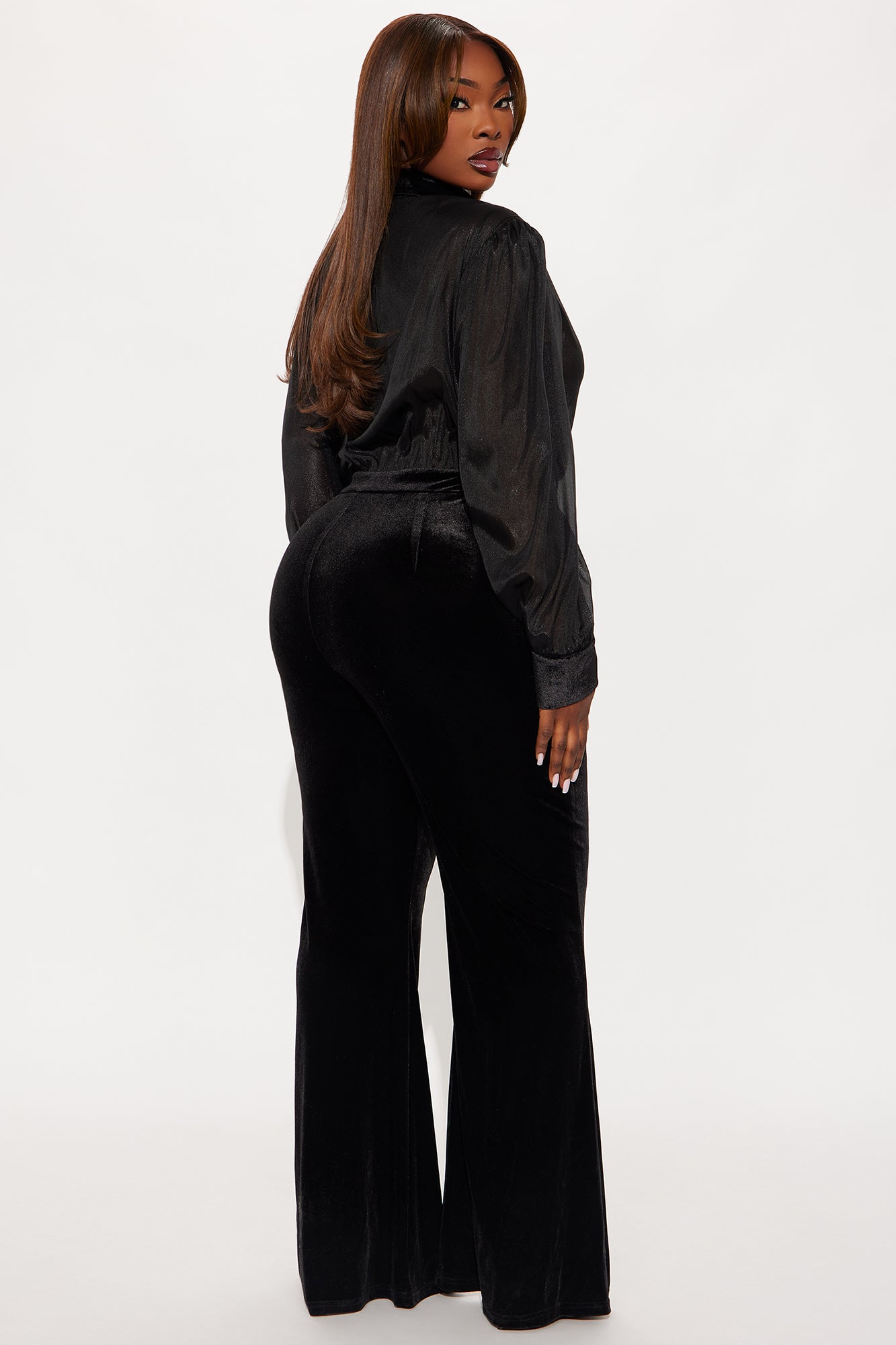 Mila Velvet Collar Jumpsuit - Black