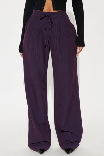 Kelly Pinstripe Wide Leg Trouser Pant - Plum