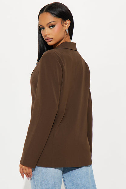 Run For Office Crepe Blazer - Brown