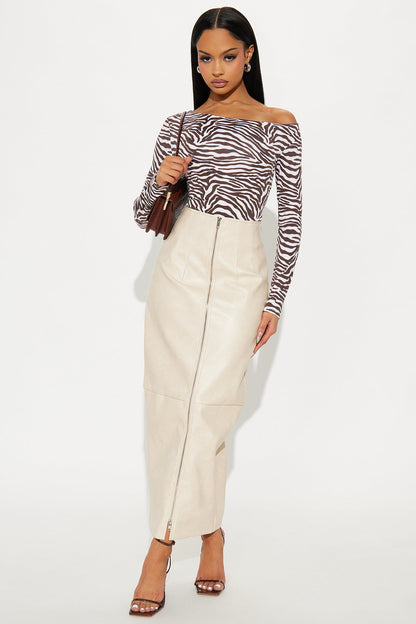 Not Asking Faux Leather Pencil Maxi Skirt - Bone