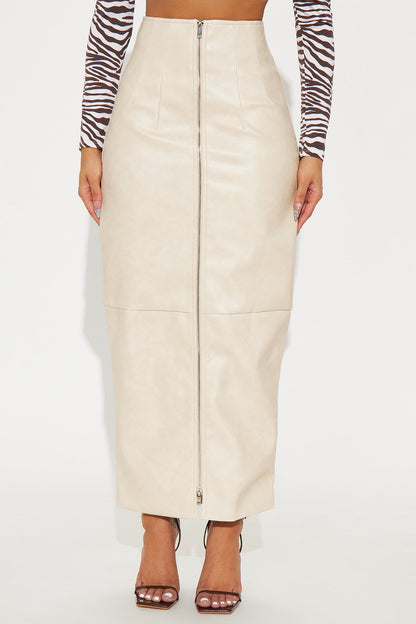 Not Asking Faux Leather Pencil Maxi Skirt - Bone