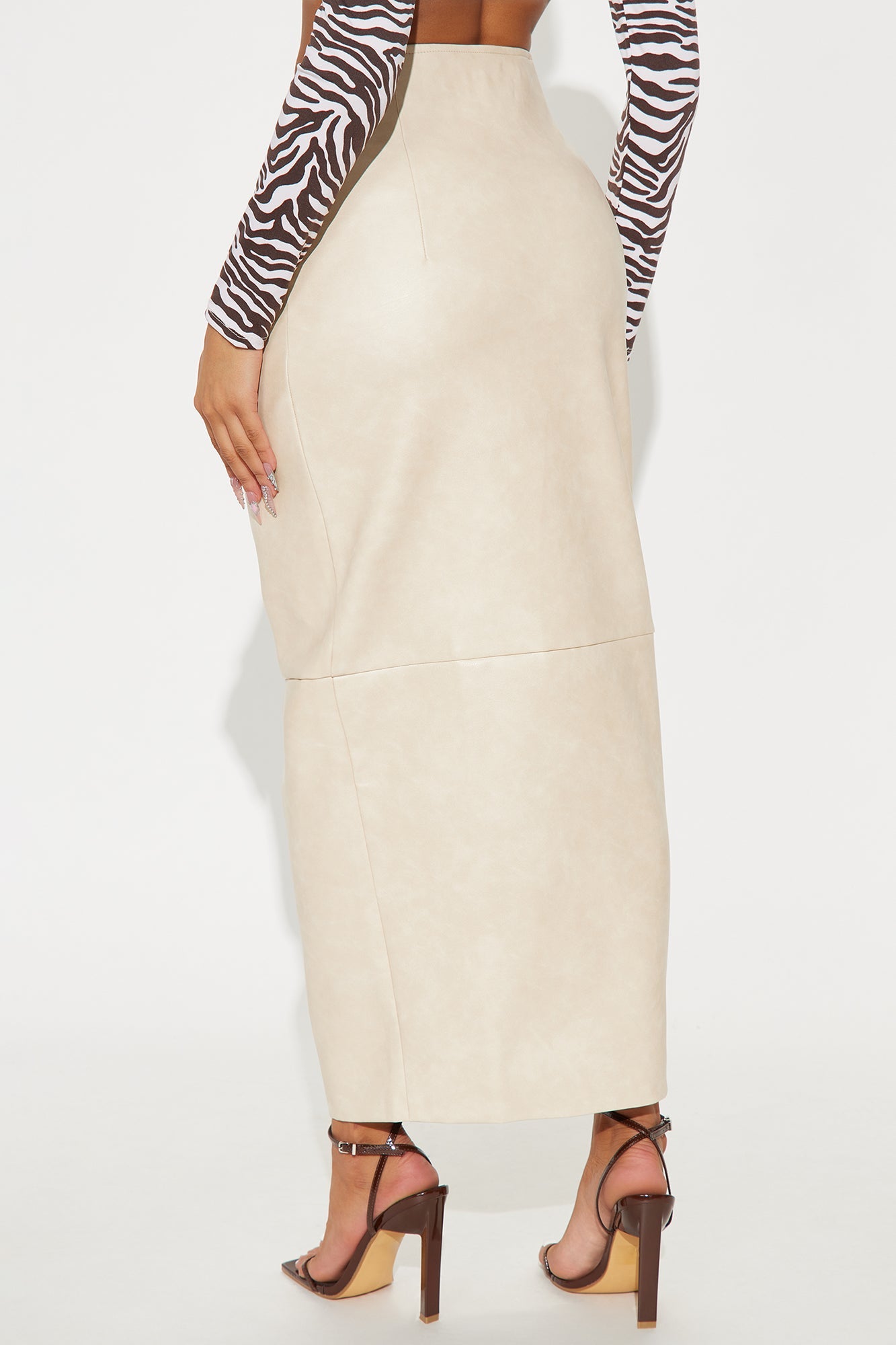 Not Asking Faux Leather Pencil Maxi Skirt - Bone