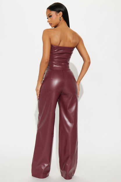 Zip Me Up Faux Leather Pant Set - Burgundy