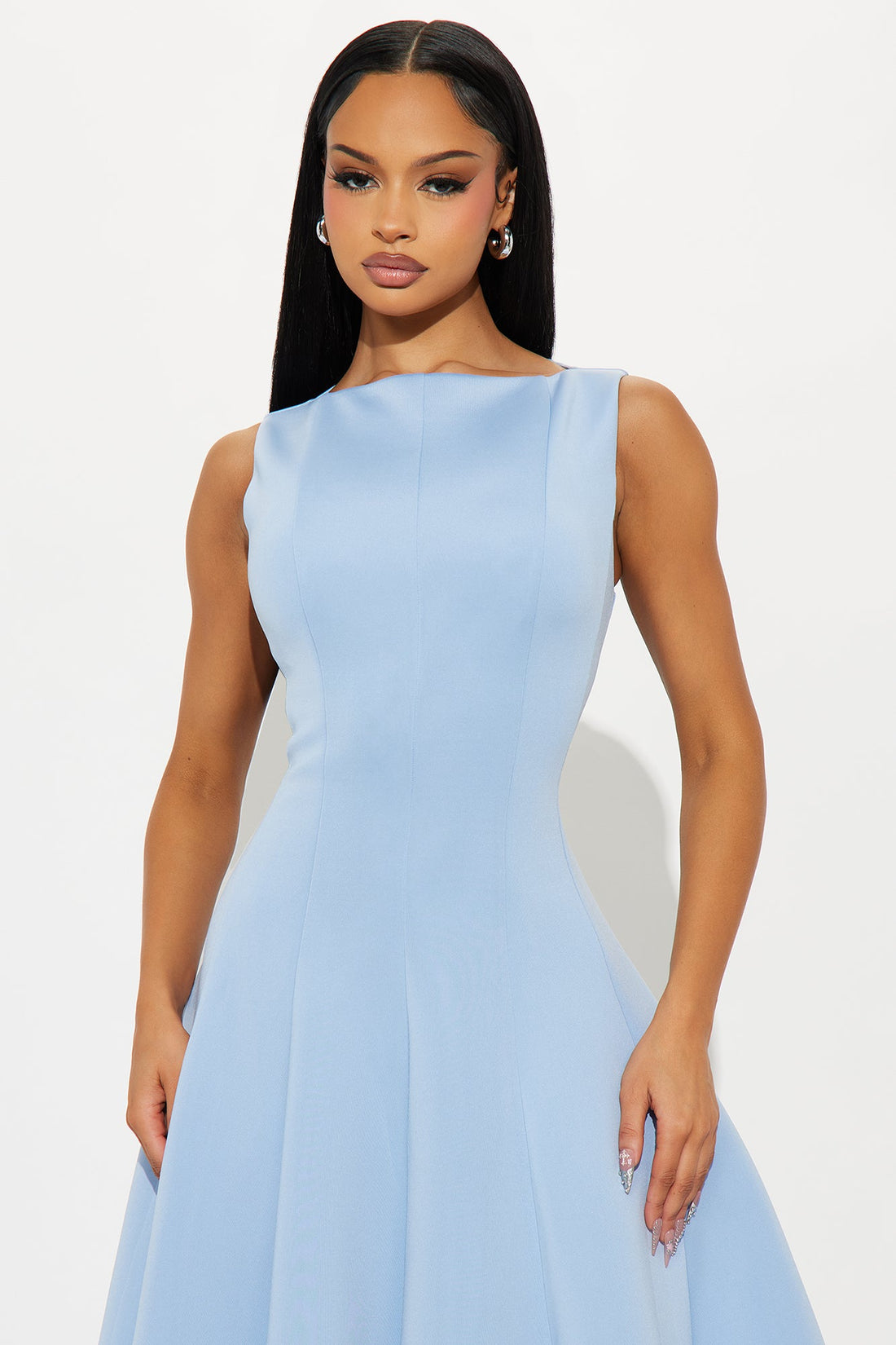 Sweet Sunday Pleated Midi Dress - Blue