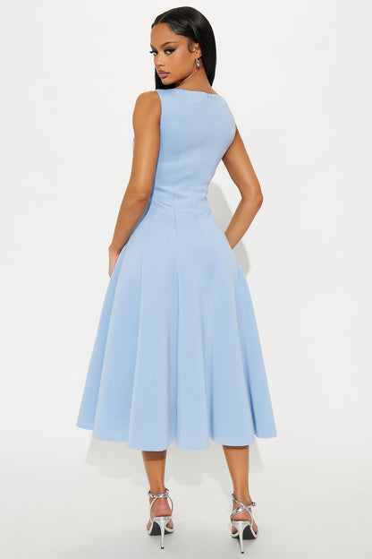 Sweet Sunday Pleated Midi Dress - Blue
