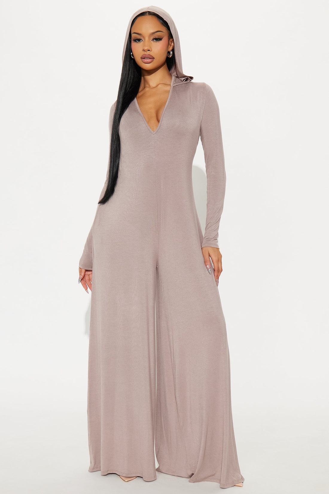 Haven Hooded Wide Leg Long Sleeve Jumpsuit - Mocha