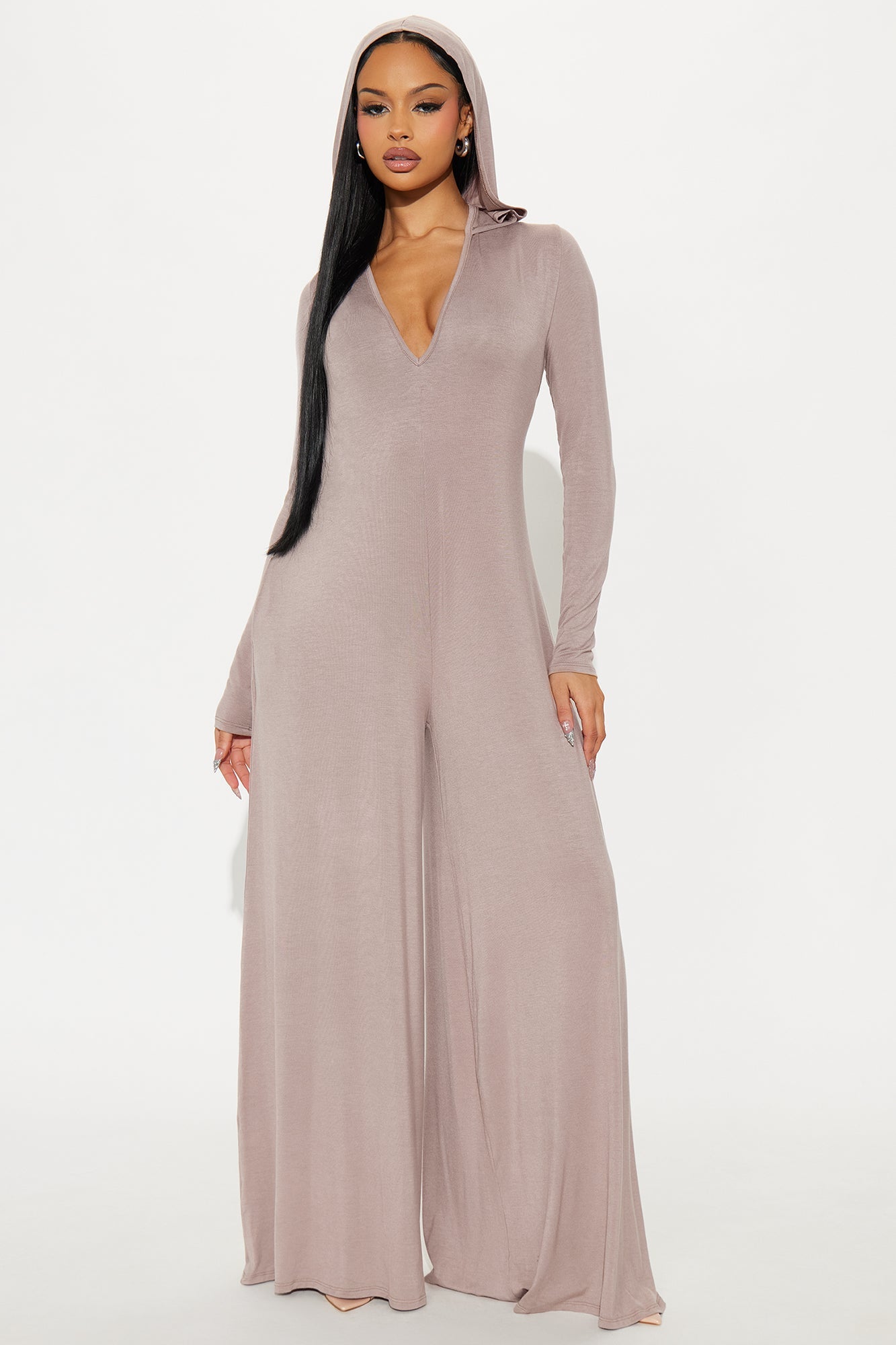 Haven Hooded Wide Leg Long Sleeve Jumpsuit - Mocha