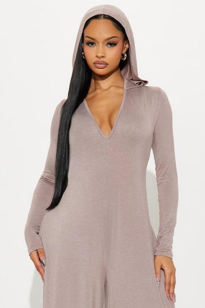 Haven Hooded Wide Leg Long Sleeve Jumpsuit - Mocha