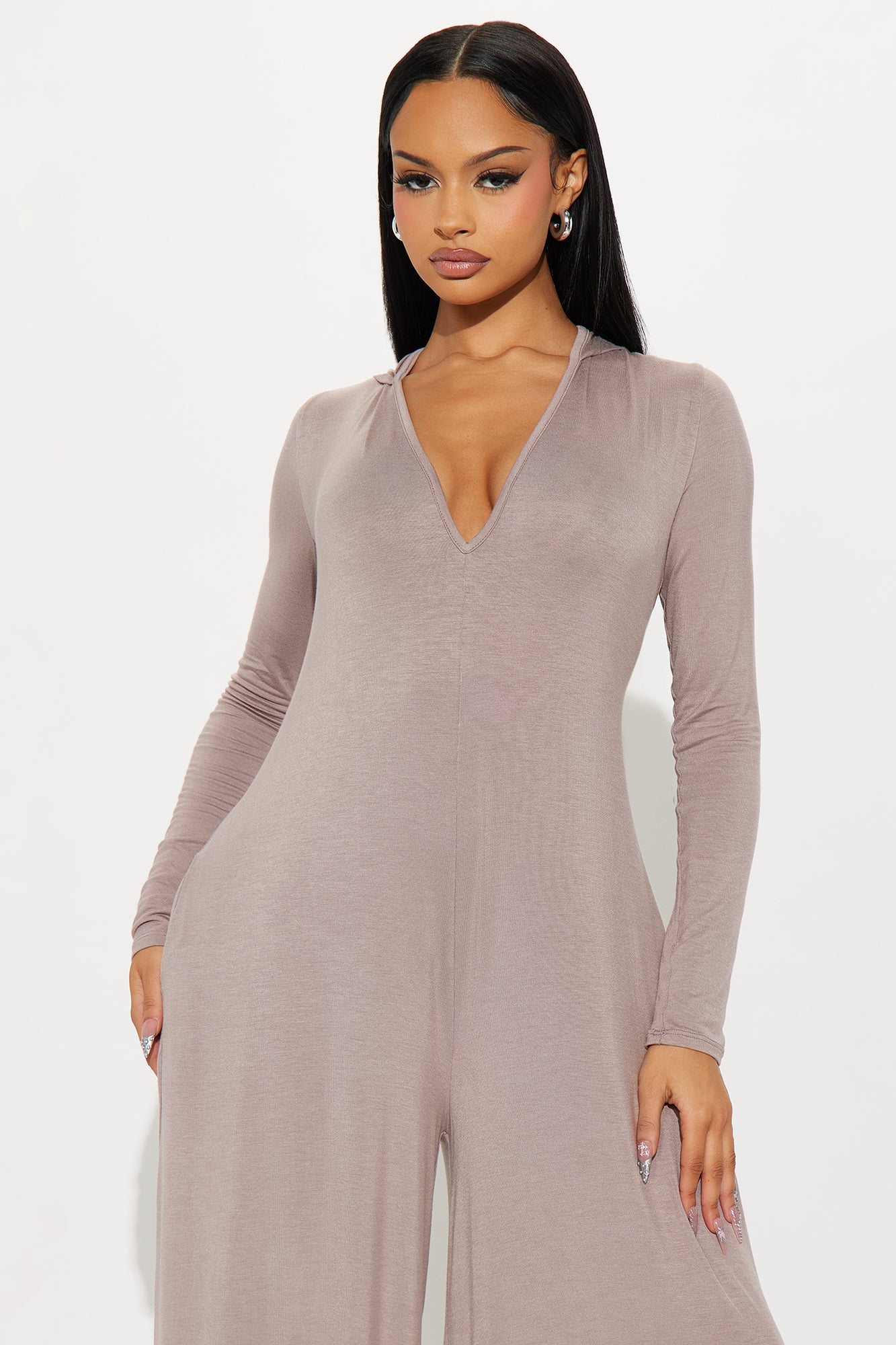 Haven Hooded Wide Leg Long Sleeve Jumpsuit - Mocha