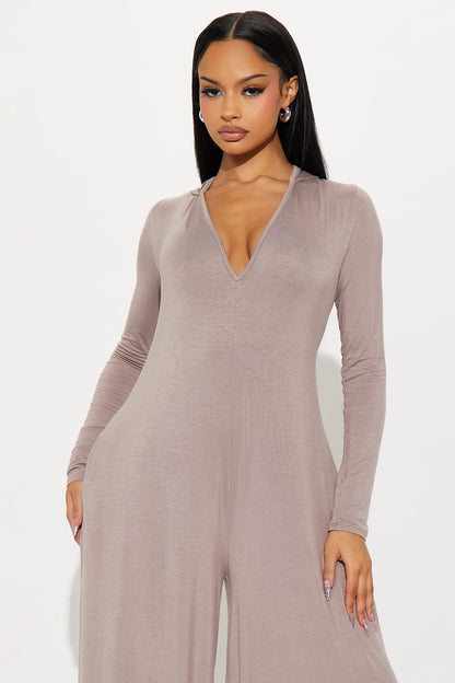 Haven Hooded Wide Leg Long Sleeve Jumpsuit - Mocha