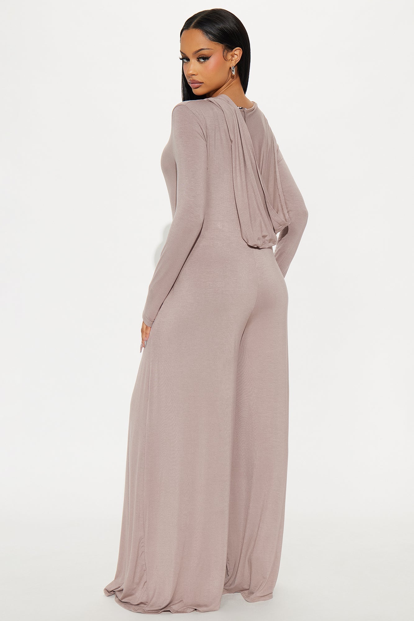 Haven Hooded Wide Leg Long Sleeve Jumpsuit - Mocha