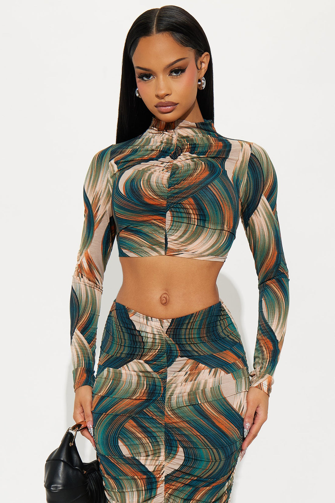 Read The Room Ruched Maxi Skirt Set - Green