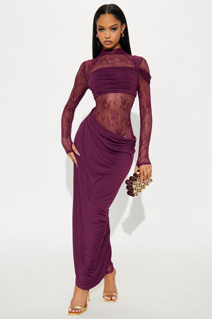 Sinful Silhouette Draped Lace Jumpsuit - Plum