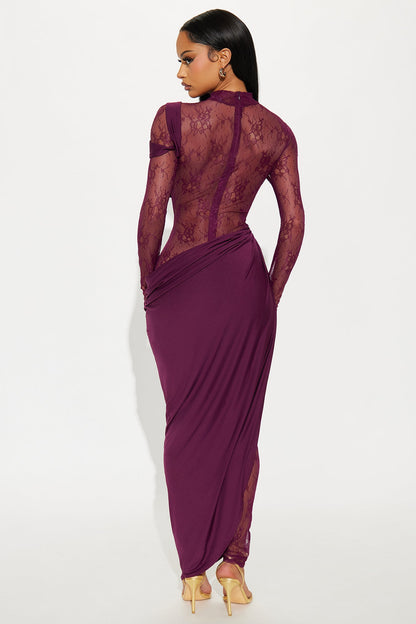Sinful Silhouette Draped Lace Jumpsuit - Plum