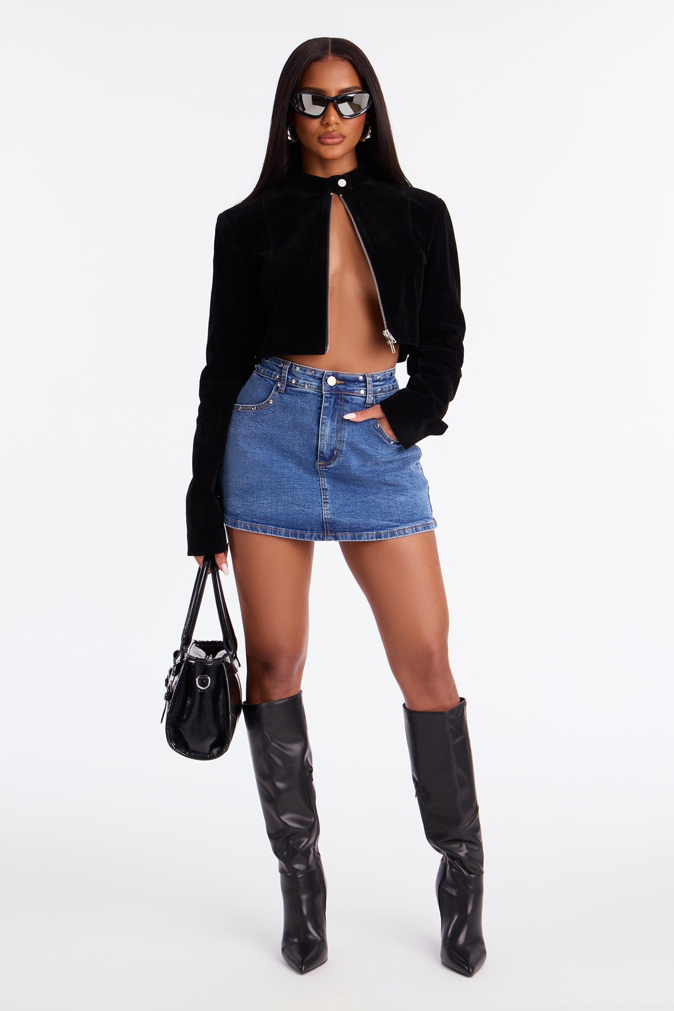 Hard To Forget Studded Denim Mini Skort - Medium Wash