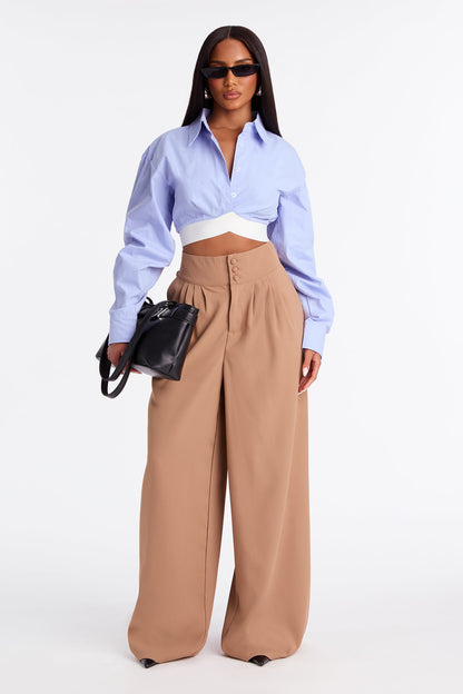 Clarabelle Wide Leg Crepe Trousers 33″ - Khaki
