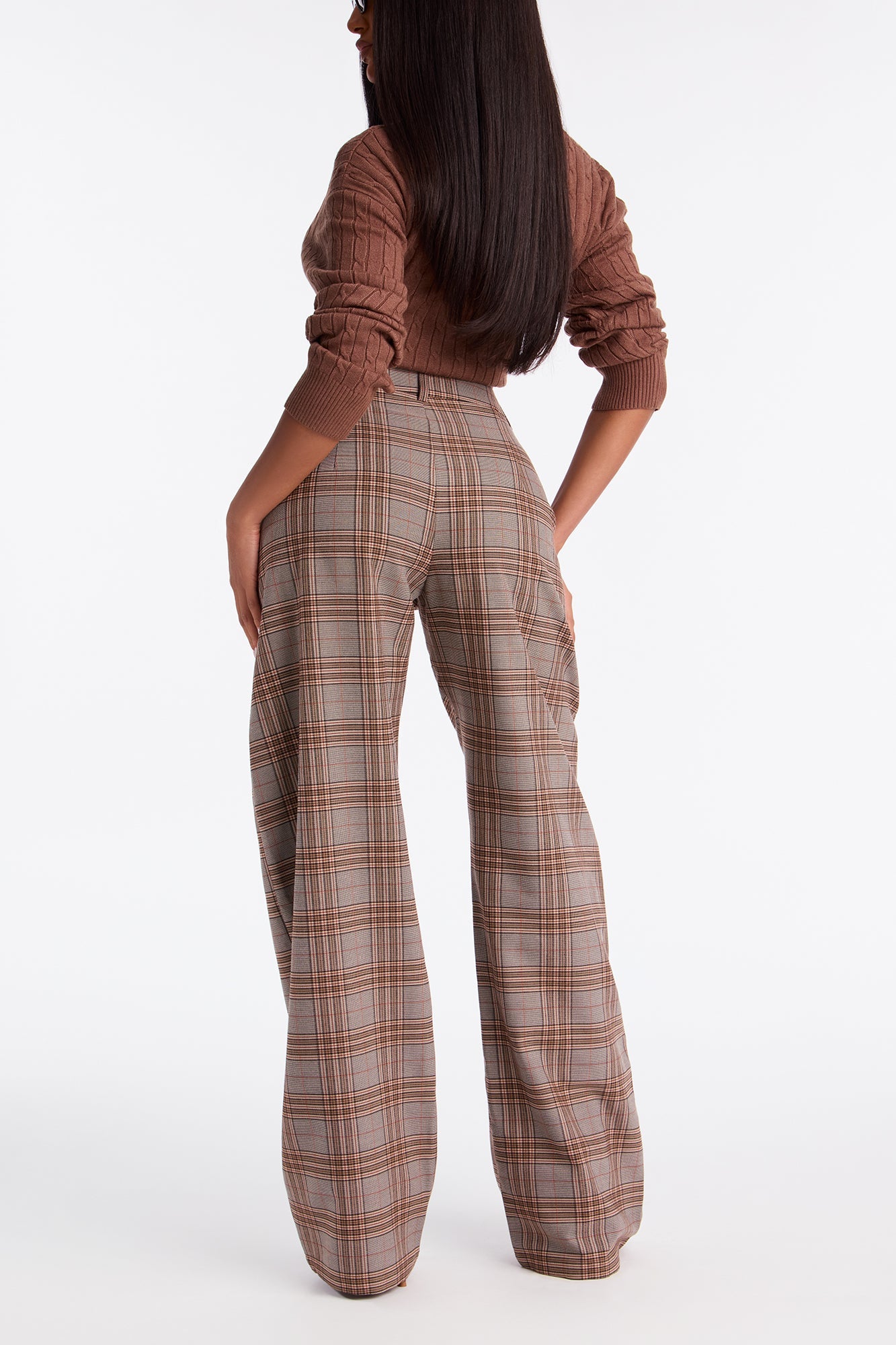 Ingrid Plaid Barrel Leg Trousers 33 - Brown/combo