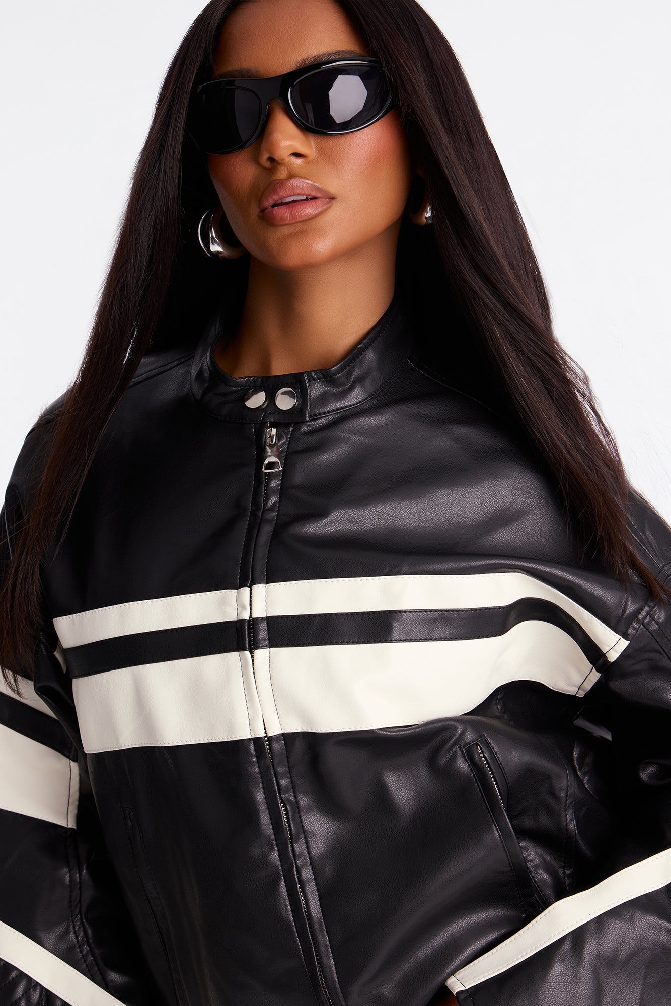 Bad Habits Oversized Faux Leather Jacket - Black/combo
