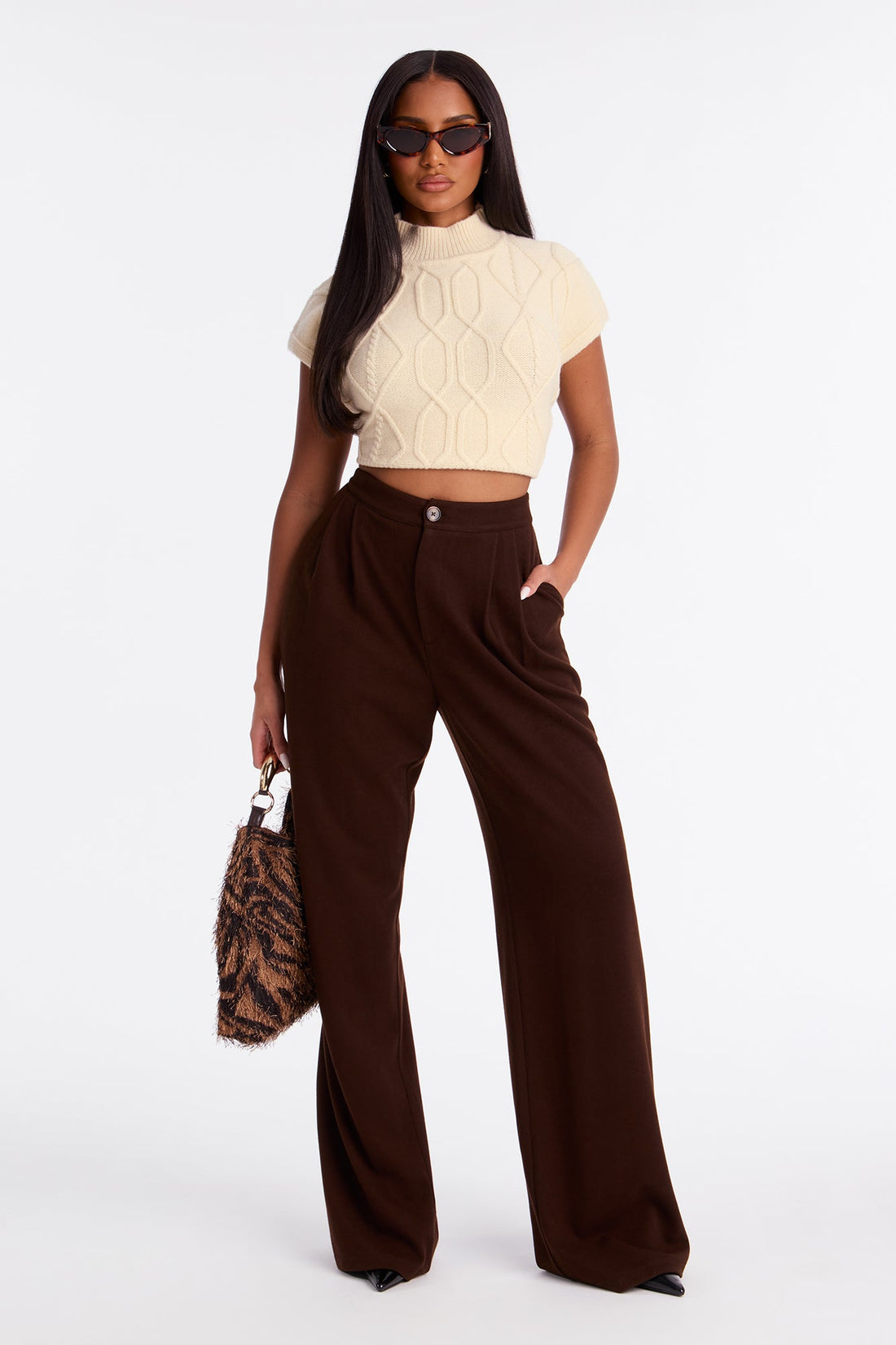 Wilma Wide Leg Trousers 33″ - Chocolate