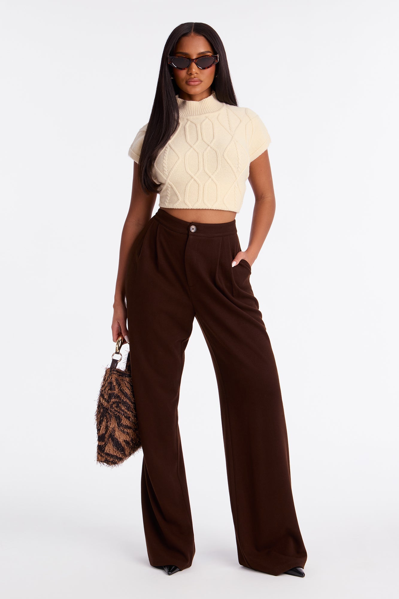 Wilma Wide Leg Trousers 33″ - Chocolate