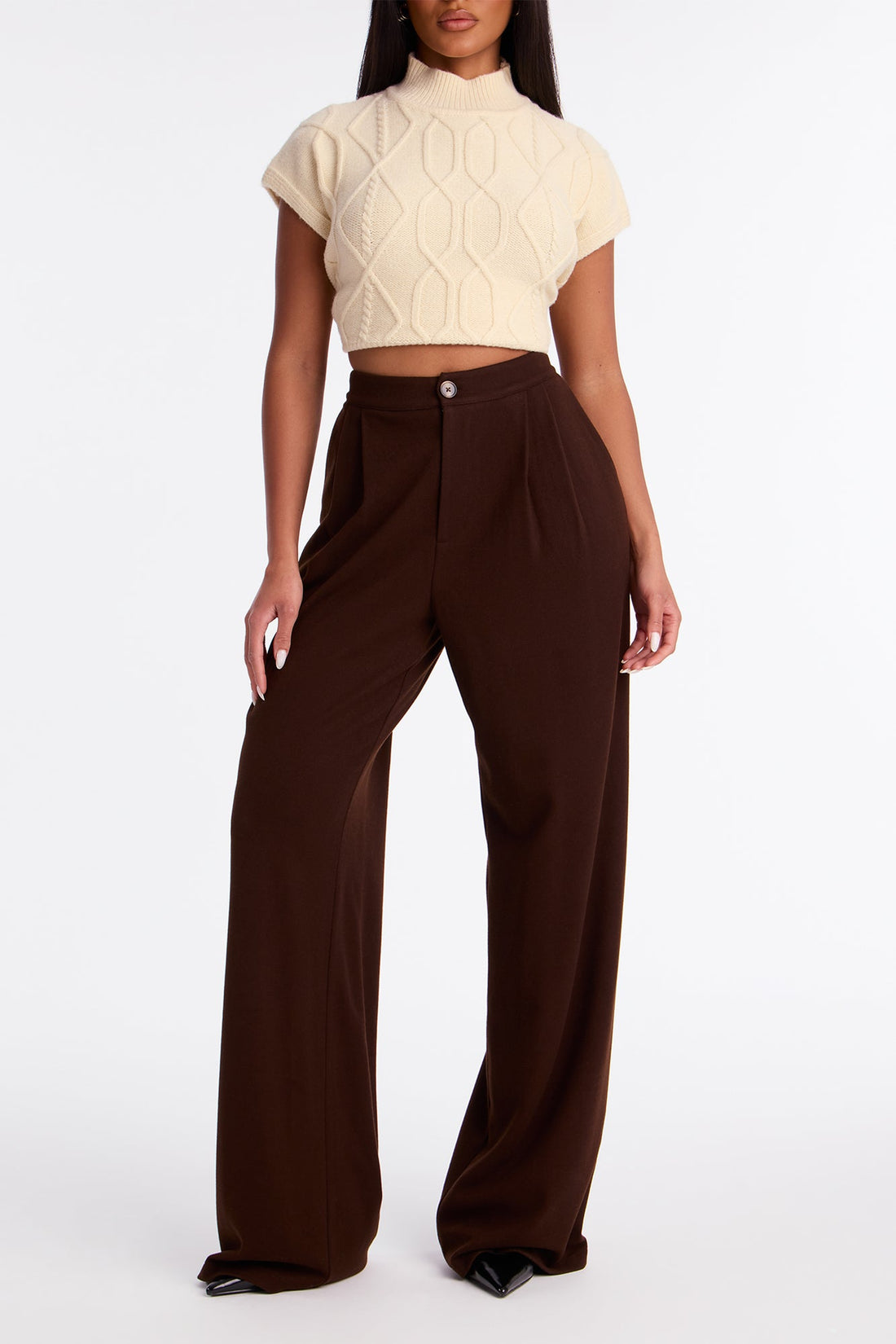 Wilma Wide Leg Trousers 33″ - Chocolate